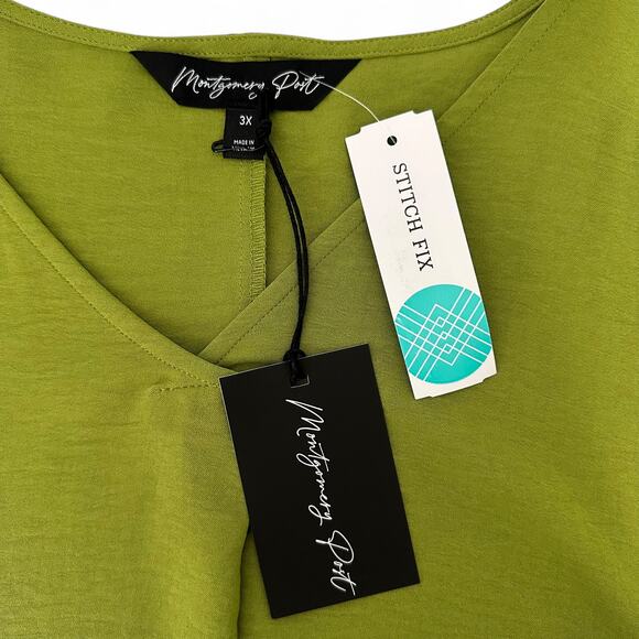 Montgomery Post Stitch Fix NWT Women's Killian Blouse 3X Green Short Sleeve - Picture 9 of 12